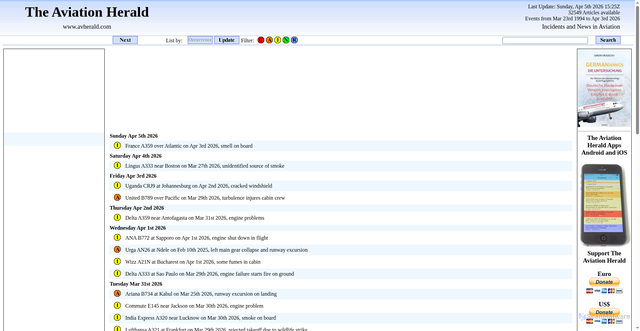 Security scan screenshot of https://avherald.com