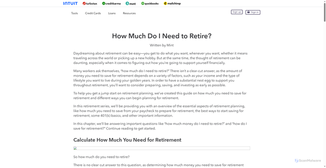 Security scan screenshot of https://mint.intuit.com/retirement