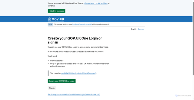 Security scan screenshot of https://home.account.gov.uk