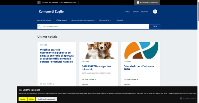 Security scan screenshot of https://www.comune.zuglio.ud.it/