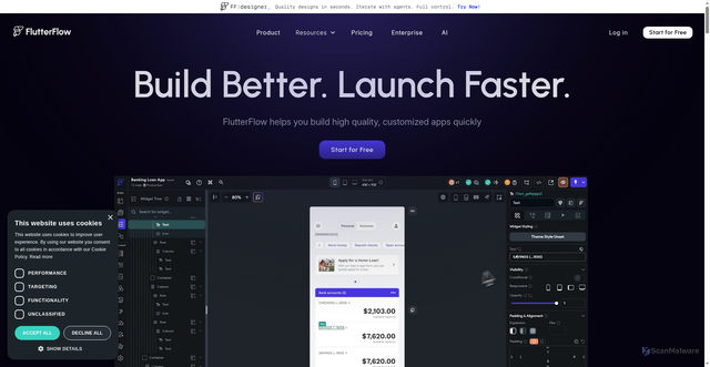 Security scan screenshot of https://flutterflow.io