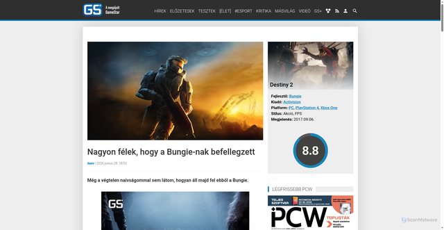 Security scan screenshot of https://www.gsplus.hu/hir/bungie-destiny-justin-truman-sony-playstation-17-ev-utan-tavozik-a-bungie-vezetoje-is-nagyon-ugy-nez-ki-hogy-lezarul-a-legenda-384209.html