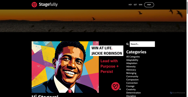 Security scan screenshot of https://www.stagefully.com/blog/jackie-robinson?srsltid=AfmBOornK9pybmrfy1aiFcFAj15e62wEt8sSds0WHx_PRUX9L32Z9Klz