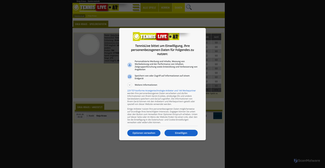 Security scan screenshot of https://www.tennislive.at/wta/sinja-kraus/