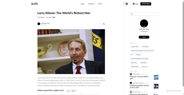 Security scan screenshot of https://www.quillki.com/article/larry-ellison-the-worlds-richest-man-qjLP8YNsPD
