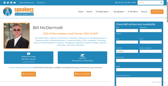 Security scan screenshot of https://speakers.com/speakers/bill-mcdermott/