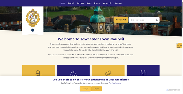 Security scan screenshot of https://www.towcester-tc.gov.uk/