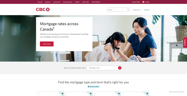 Security scan screenshot of https://www.cibc.com/en/interest-rates/mortgage-rates.html