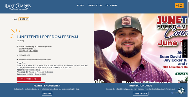 Security scan screenshot of https://www.visitlakecharles.org/event/juneteenth-freedom-festival/40388/