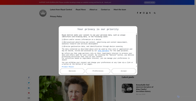 Security scan screenshot of https://royalcentral.co.uk/royal-news/princess-anne-princess-royal-213177/