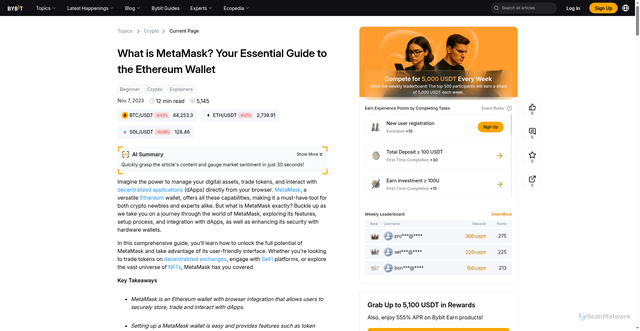 Security scan screenshot of https://learn.bybit-global.com/en/crypto/what-is-metamask-and-how-to-use-it
