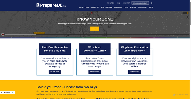 Security scan screenshot of https://preparede.org/know-your-zone/