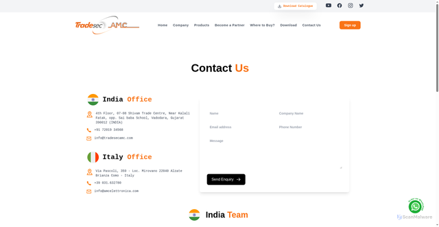 Security scan screenshot of https://tradesecamc-com.pages.dev/contact-us