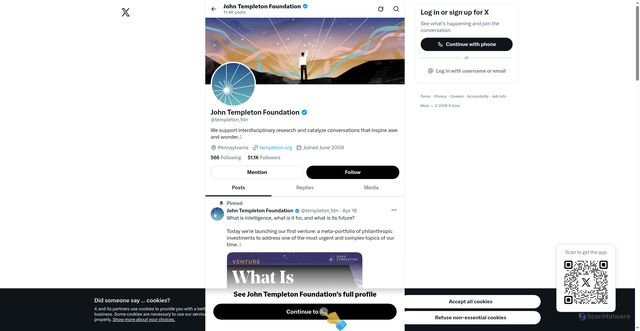 Security scan screenshot of https://x.com/templeton_fdn?utm_source=Receive+News+from+the+John+Templeton+Foundation&utm_campaign=6eb21fff55-EMAIL_CAMPAIGN_2026_templetonideas_20260812&utm_medium=email&utm_term=0_-42837b4b08-97355777
