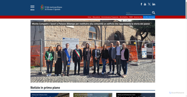 Security scan screenshot of https://www.cittametropolitanaroma.it/