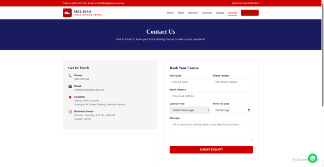 Security scan screenshot of https://melissa-truck-demo.pages.dev/contact.html