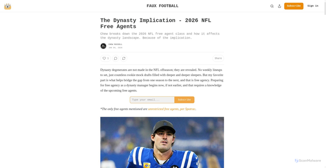 Security scan screenshot of https://www.fatherdynasty.com/p/the-dynasty-implication-2026-nfl