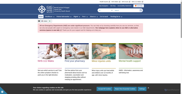 Security scan screenshot of https://hduhb.nhs.wales/