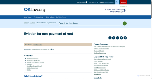 Security scan screenshot of https://oklaw.org/resource/eviction-for-non-payment-of-rent