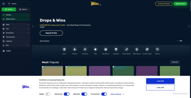 Security scan screenshot of https://winz.io