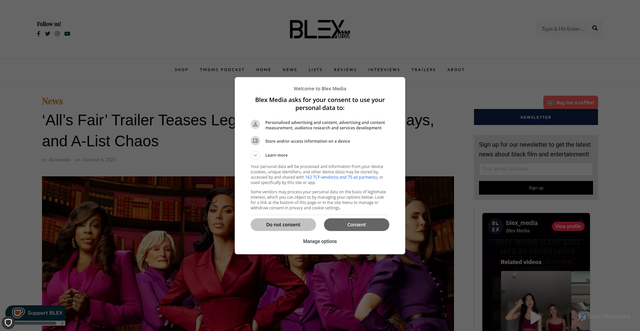 Security scan screenshot of https://blexmedia.com/alls-fair-trailer/