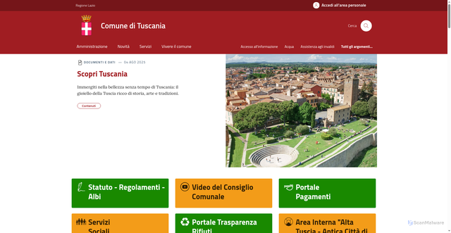 Security scan screenshot of https://www.comune.tuscania.vt.it