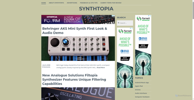 Security scan screenshot of https://synthtopia.com