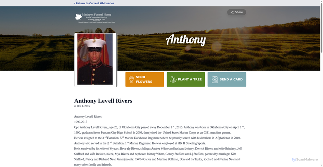 Security scan screenshot of https://www.matthewsfuneralhome.com/obituaries/anthony-rivers
