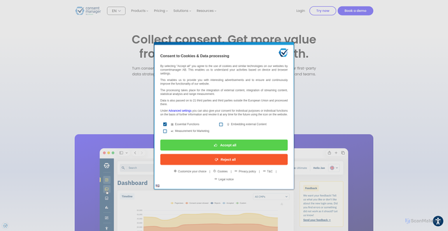 Security scan screenshot of https://consentmanager.net