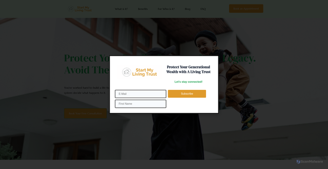 Security scan screenshot of http://startmylivingtrust.com/