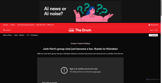 Security scan screenshot of http://www.thedrum.com/news/josh-hart-s-group-chat-just-became-a-bar-thanks-to-heineken