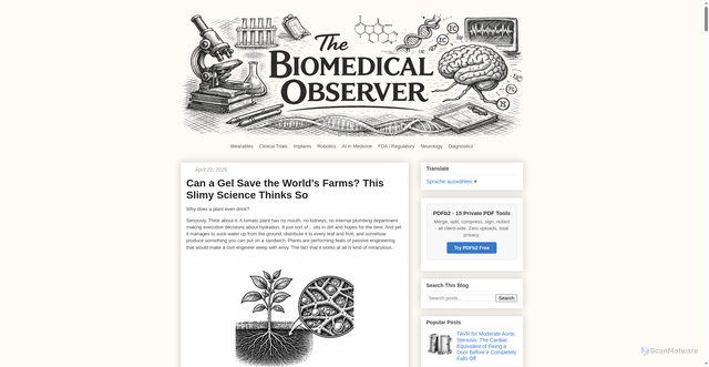 Security scan screenshot of https://biomedical-observer.pages.dev/2026/04/can-a-gel-save-the-worlds-farms-this-slimy-science.html