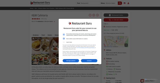 Security scan screenshot of https://restaurantguru.com/KandW-Winston-Salem