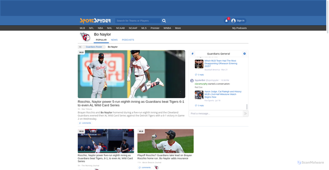 Security scan screenshot of https://sportspyder.com/players/50655-bo-naylor
