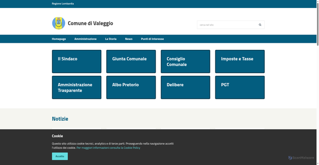 Security scan screenshot of https://www.comune.valeggio.pv.it/it