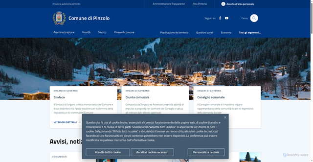 Security scan screenshot of https://www.comune.pinzolo.tn.it/