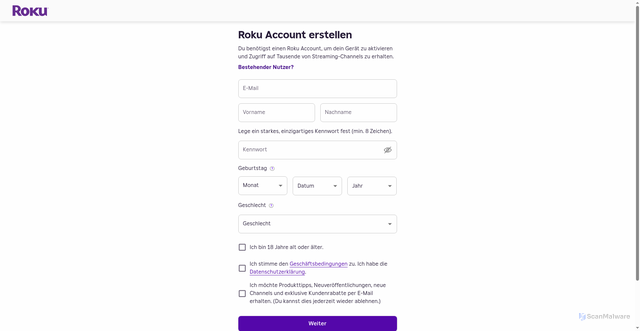 Security scan screenshot of https://my.roku.com/signup/