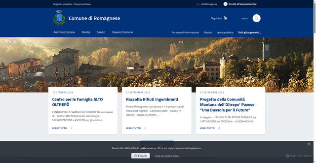 Security scan screenshot of https://www.comune.romagnese.pv.it/it-it/home