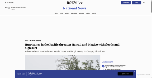 Security scan screenshot of https://www.record-bee.com/2026/09/25/hurricane-nolo-hawaii-polo-mexico/