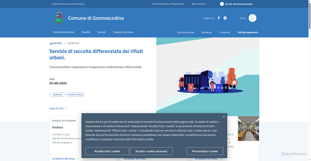 Security scan screenshot of https://www.comune.gonnoscodina.oristano.it/