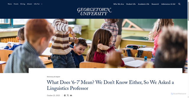 Security scan screenshot of https://www.georgetown.edu/news/six-seven-meme-linguistics/