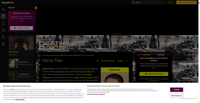 Security scan screenshot of https://death-race.fandom.com/wiki/Danny_Trejo