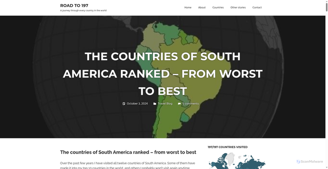Security scan screenshot of https://www.roadto197.com/2024/10/03/the-countries-of-south-america-ranked-from-worst-to-best/