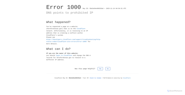 Security scan screenshot of https://herefordtexas.gov/
