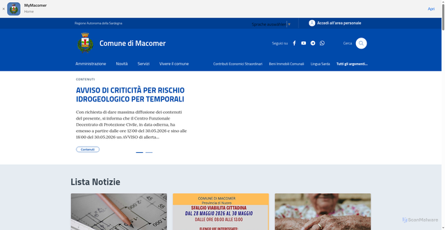 Security scan screenshot of https://www.comune.macomer.nu.it/