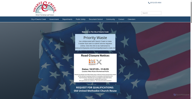 Security scan screenshot of https://cityofswartzcreek.org/