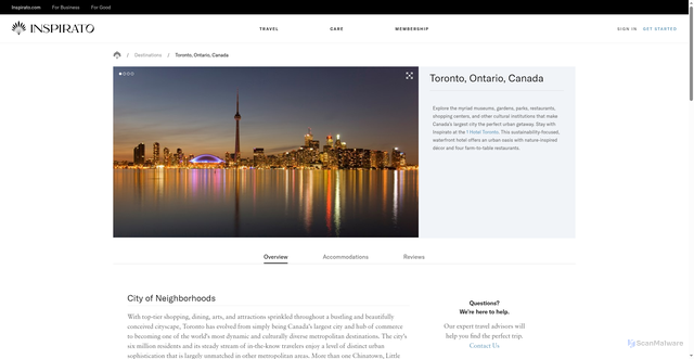 Security scan screenshot of https://www.inspirato.com/destinations/toronto-canada/