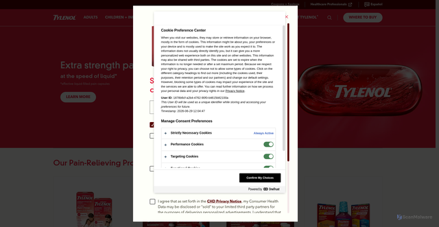 Security scan screenshot of https://www.tylenol.com