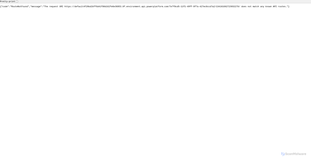 Security scan screenshot of https://default4f29bd2bff6d41f98d162fe6e36953.8f.environment.api.powerplatform.com