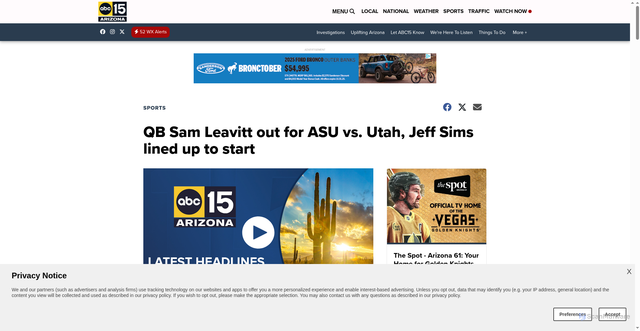 Security scan screenshot of https://www.abc15.com/sports/asu-qb-sam-leavitt-doubtful-dillingham-says-it-would-be-mini-miracle-to-play-vs-utah